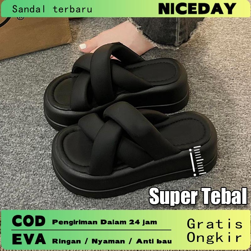 Jual Sandal Teplek Wanita Silang Tinggi 5cm Kekinian Elegan Murah EVA