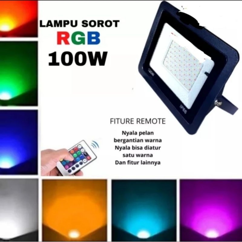 Jual LAMPU SOROT LED RGB 100 WATT EMICO REMOTE WARNA WARNI SNI TOP