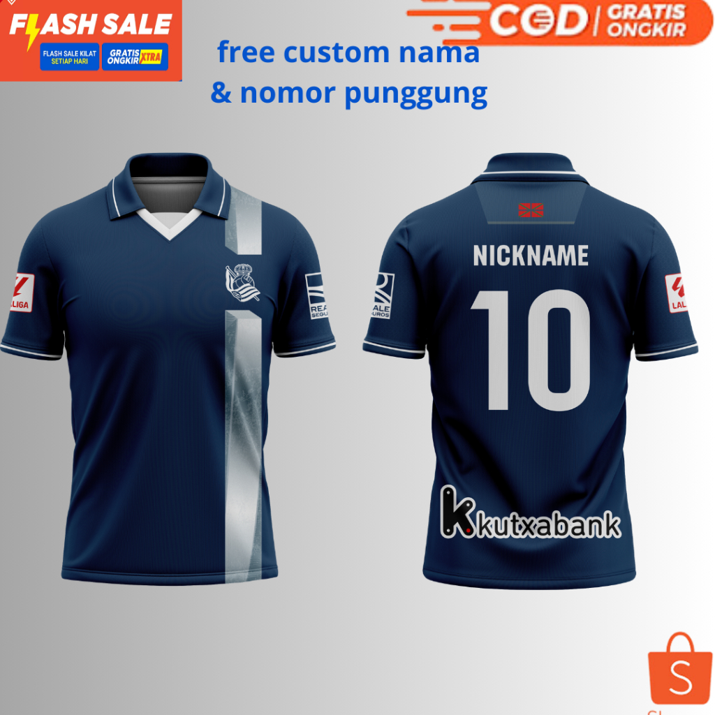 Jual Jersey Real Sociedad Away Free Custom Nama Dan Nomor