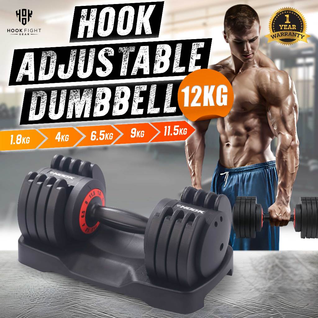 Jual Hook Adjustable Dumbell Set 12kg Barbel Alat Fitnes Home Gym