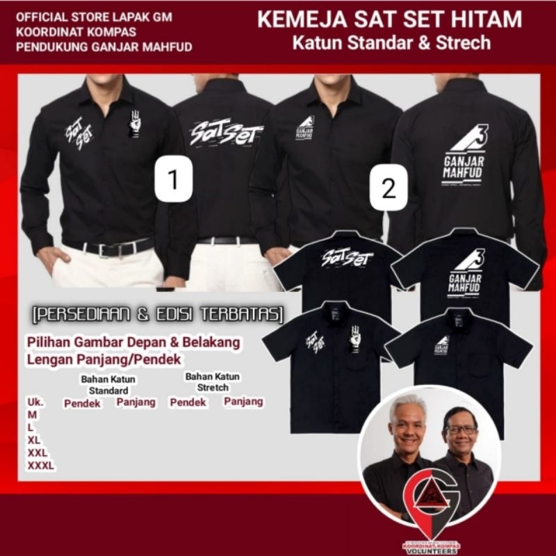 Jual Kemeja Hitam Sat Set 3 Ganjar Mahfud Slimfit BONUS KALENDER 2024