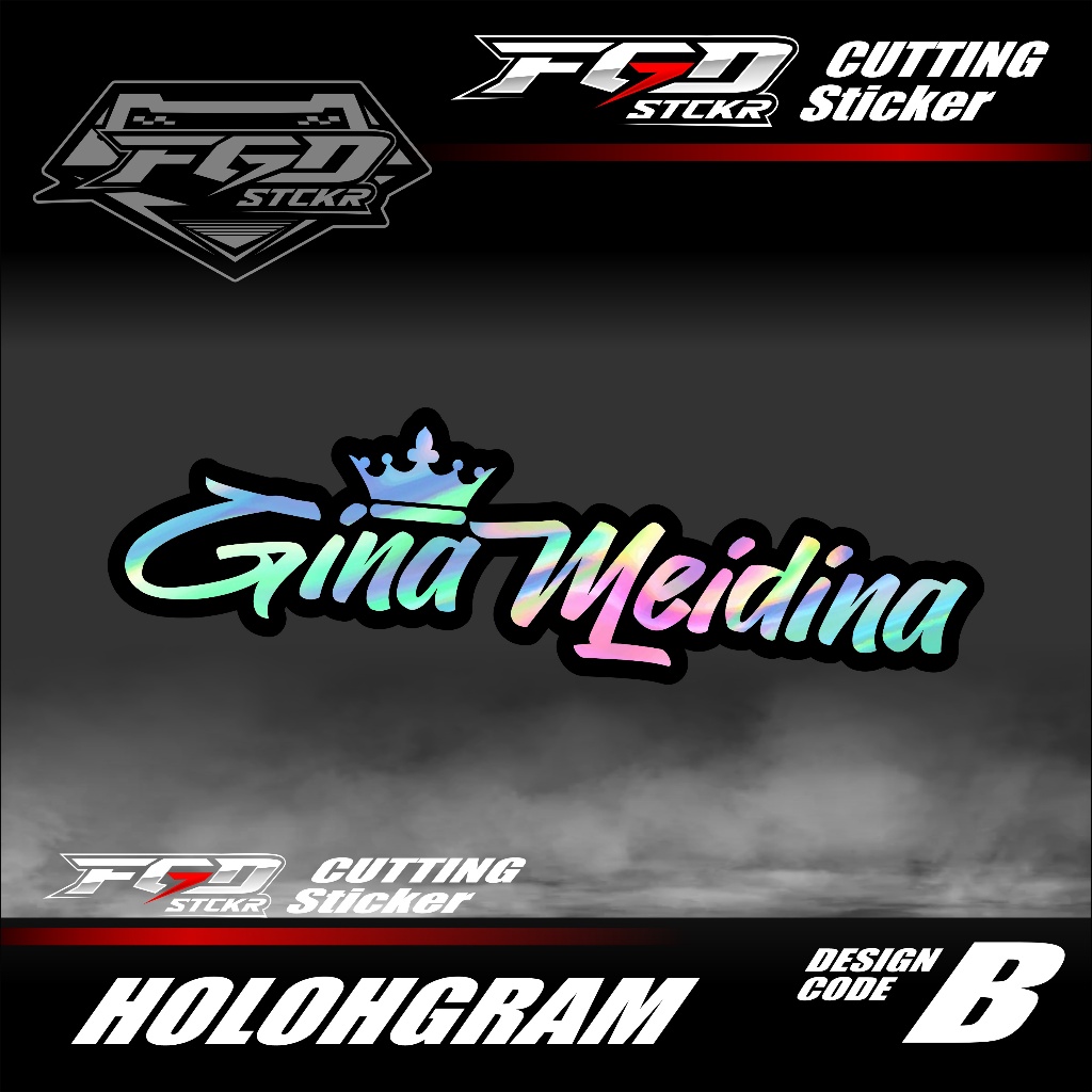 Jual Cutting Stiker Custom Nama Mahkota Queen King Tulisan Hologram