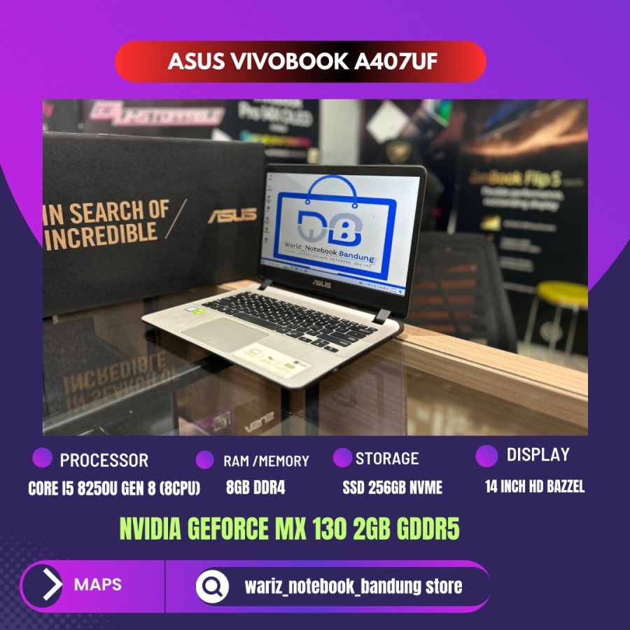 Jual ASUS VIVOBOOK A407UF CORE I5 8250U NVIDIA MX 130 RAM 8GB SSD 256GB