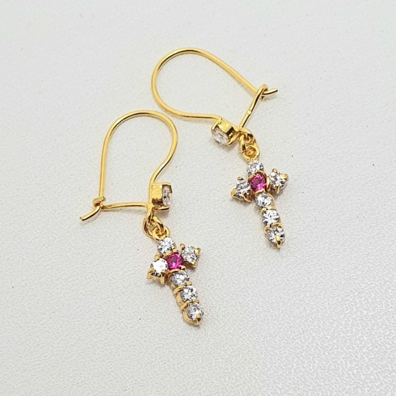 Jual Anting Desi Emas Muda Bandul Salib Mata Merah Putih 1 Gram