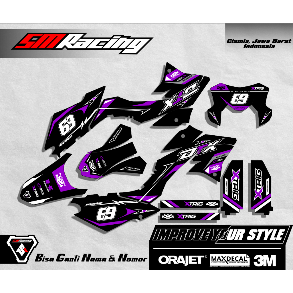 Jual Decal Stiker Dtracker 150 Supermoto Full Body Warna Hitam Ungu