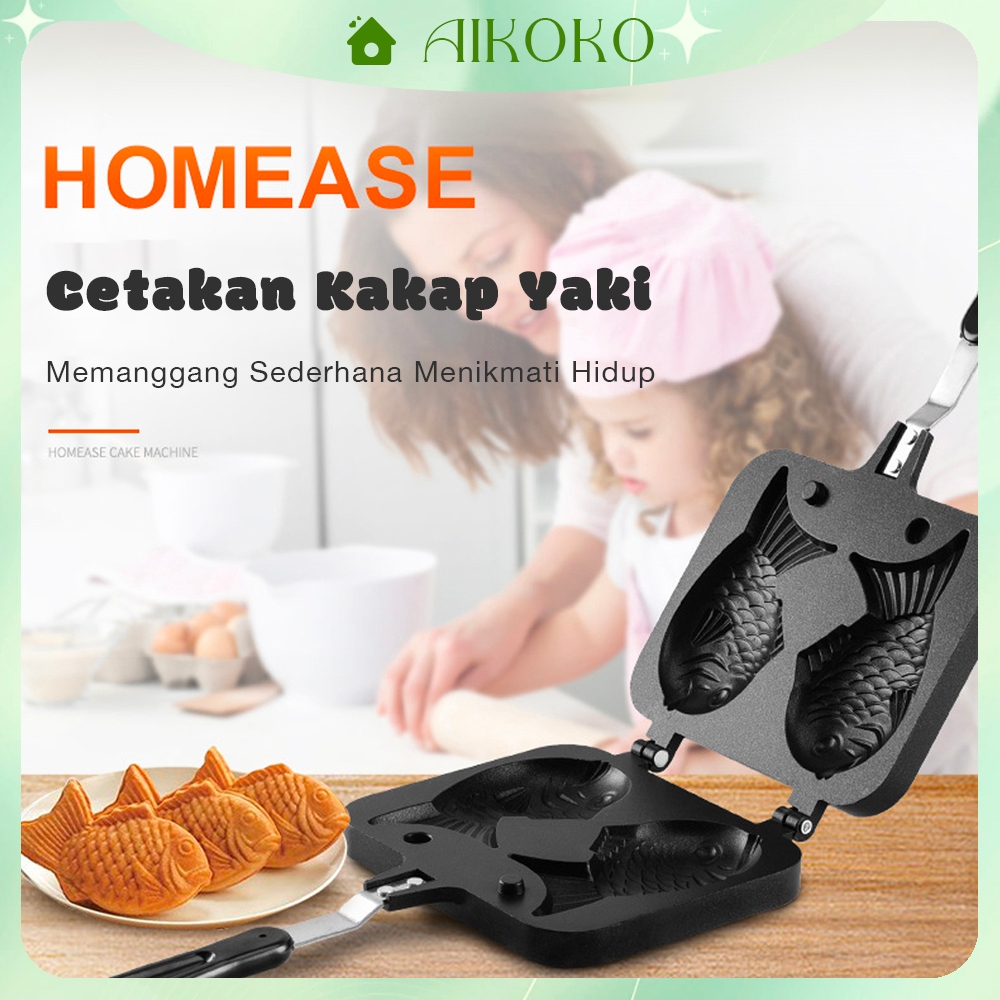 Jual Cetakan TAIYAKI Mesin WAFEL MAKER Teflon Marble Cetakan Kue Dua