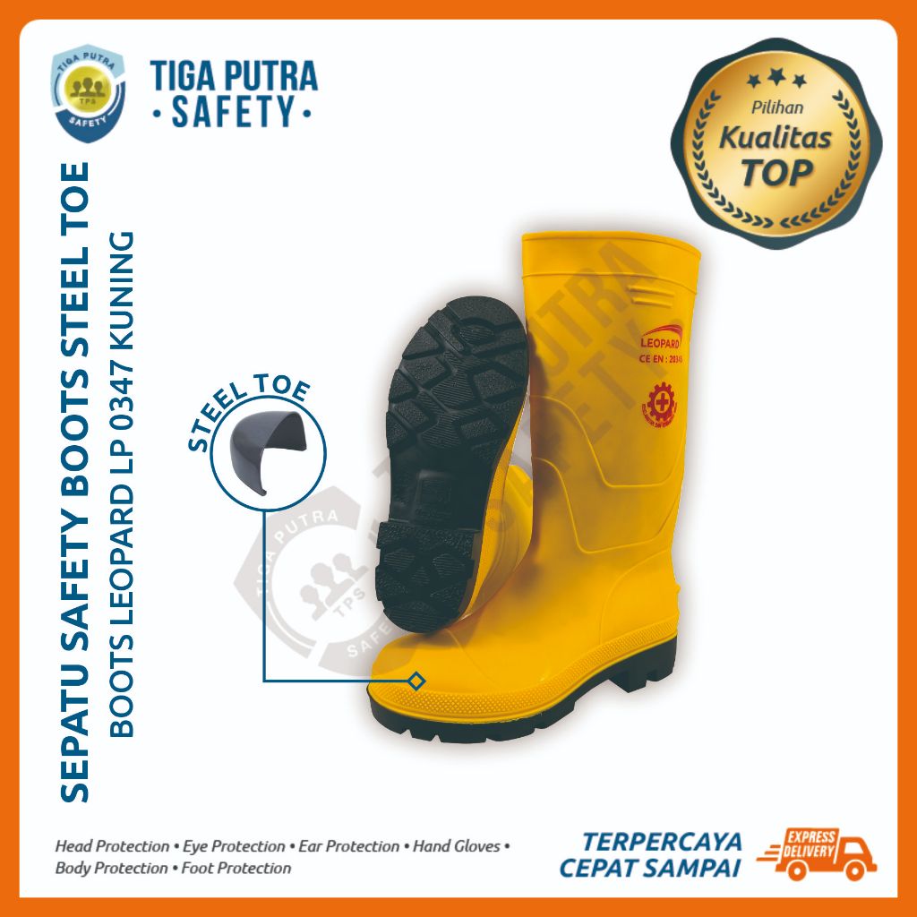 Jual Sepatu Boot Safety Karet Leopard 0347 Ujung Besi Steel Toe Proyek