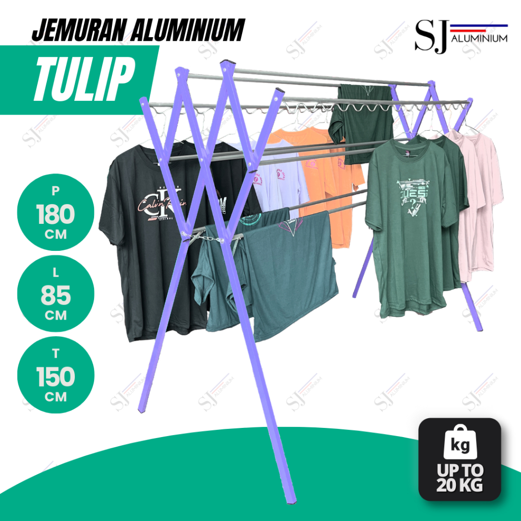 Jual Tulip Jemuran Pakaian Baju Aluminium Rak Handuk Lipat