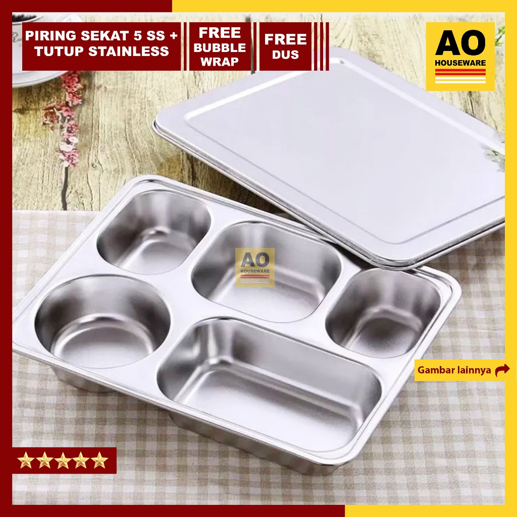 Jual Piring Tempat Makan Food Tray Stainless Steel 5 Sekat Termurah