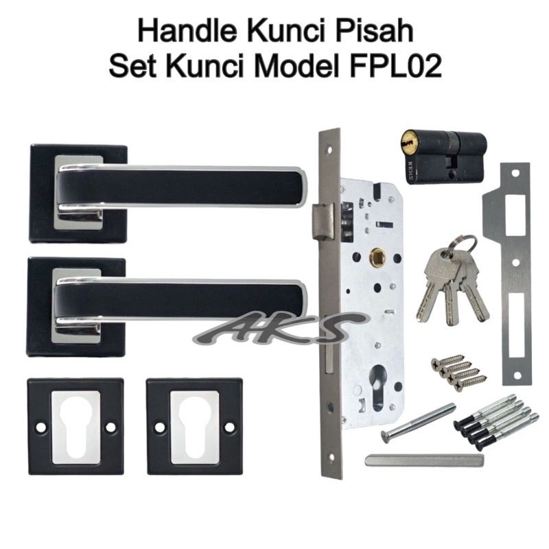 Jual Handle Gagang Pintu Set Kunci Hitam List Chrome Model Pisah Gagang