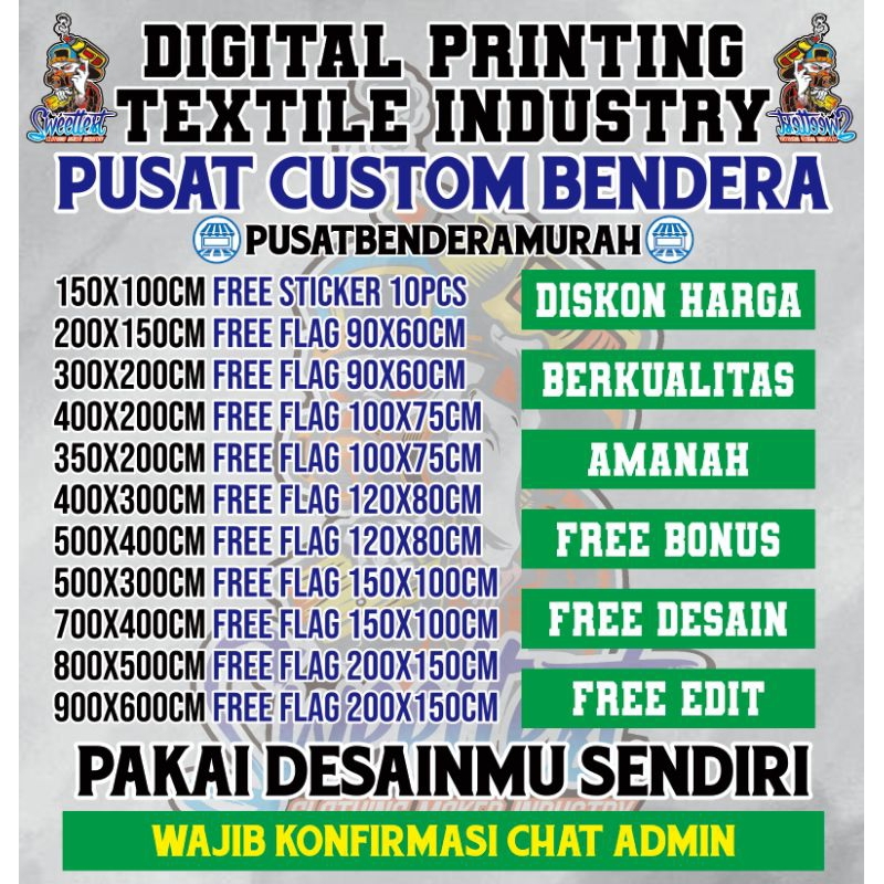 Jual CETAK BENDERA PRINTING CUSTOM REQUEST DESAIN SENDIRI DESAIN