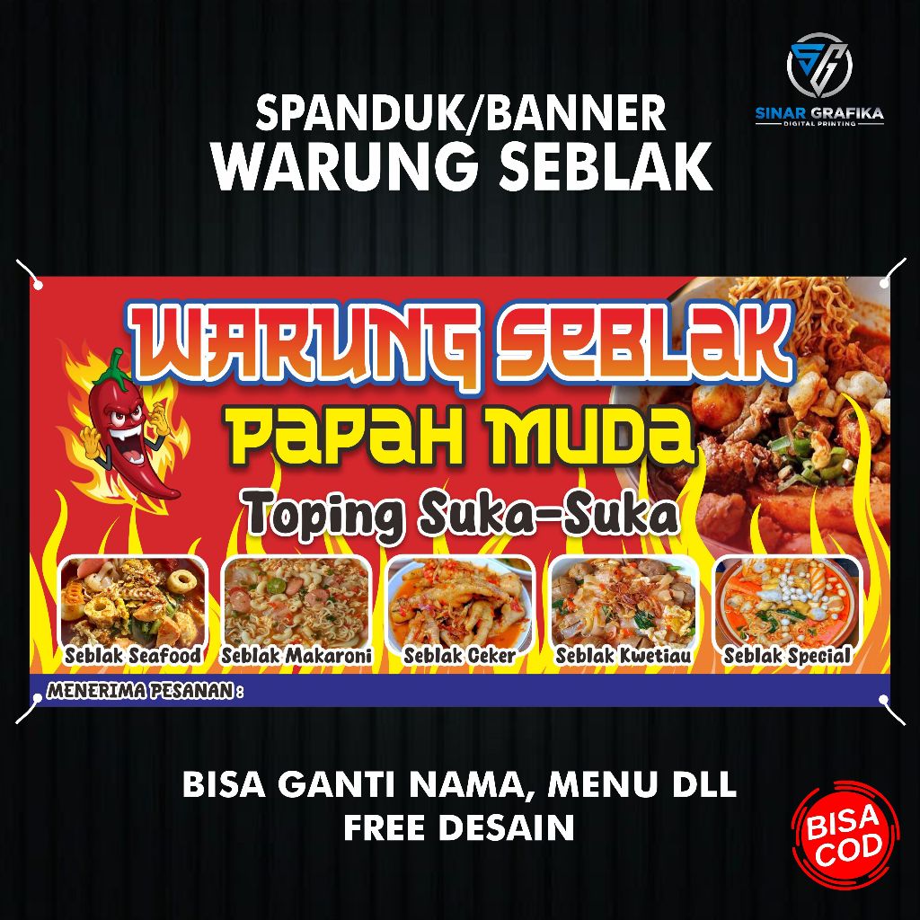 Jual Cetak Spanduk Warung Seblak Banner Warung Seblak Desain Custom