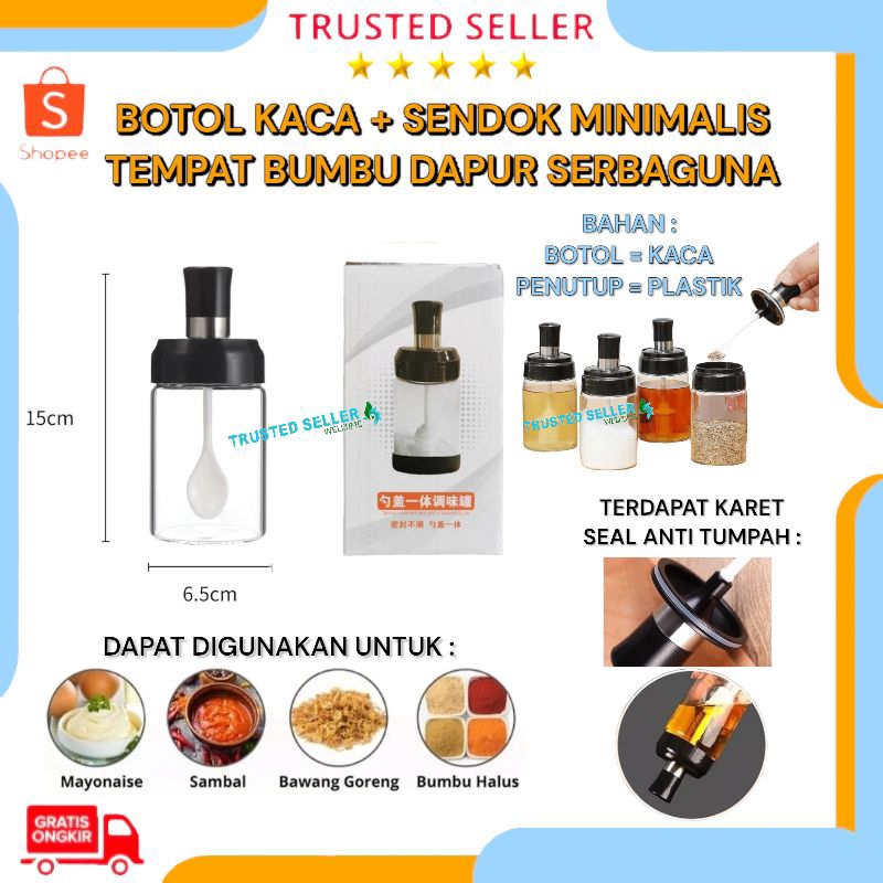 Jual ALGAN25 BOTOL TEMPAT BUMBU DAPUR KACA SENDOK WADAH PENYIMPANAN