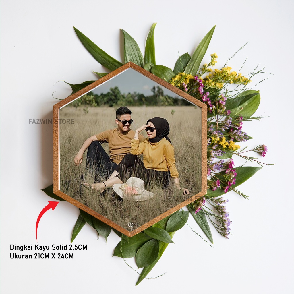 Jual Cetak Foto Plus Bingkai Frame Blok Hexagonal Hiasan Dinding Custom