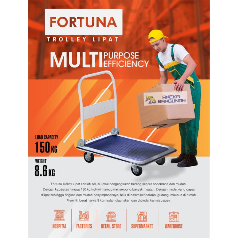 Jual Fortuna Troli Lipat Trolley Barang 150 Kg Alat Angkut Barang