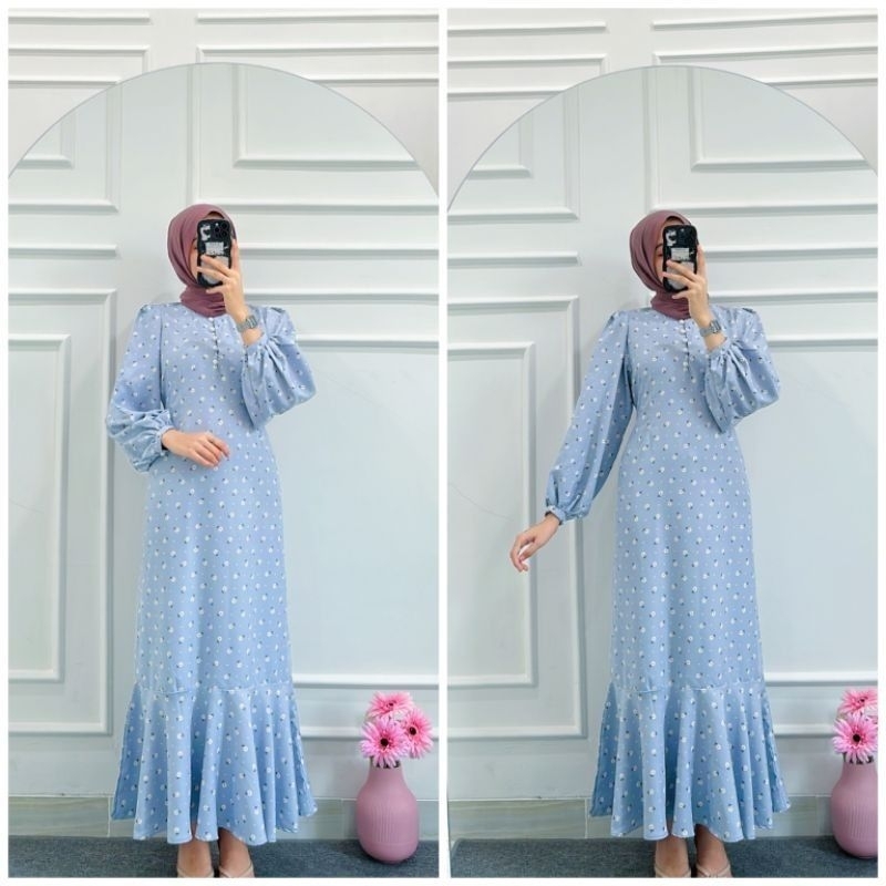 Jual Dress Zalica Fishtail Maxi Drees Dress Motif Bunga Floral