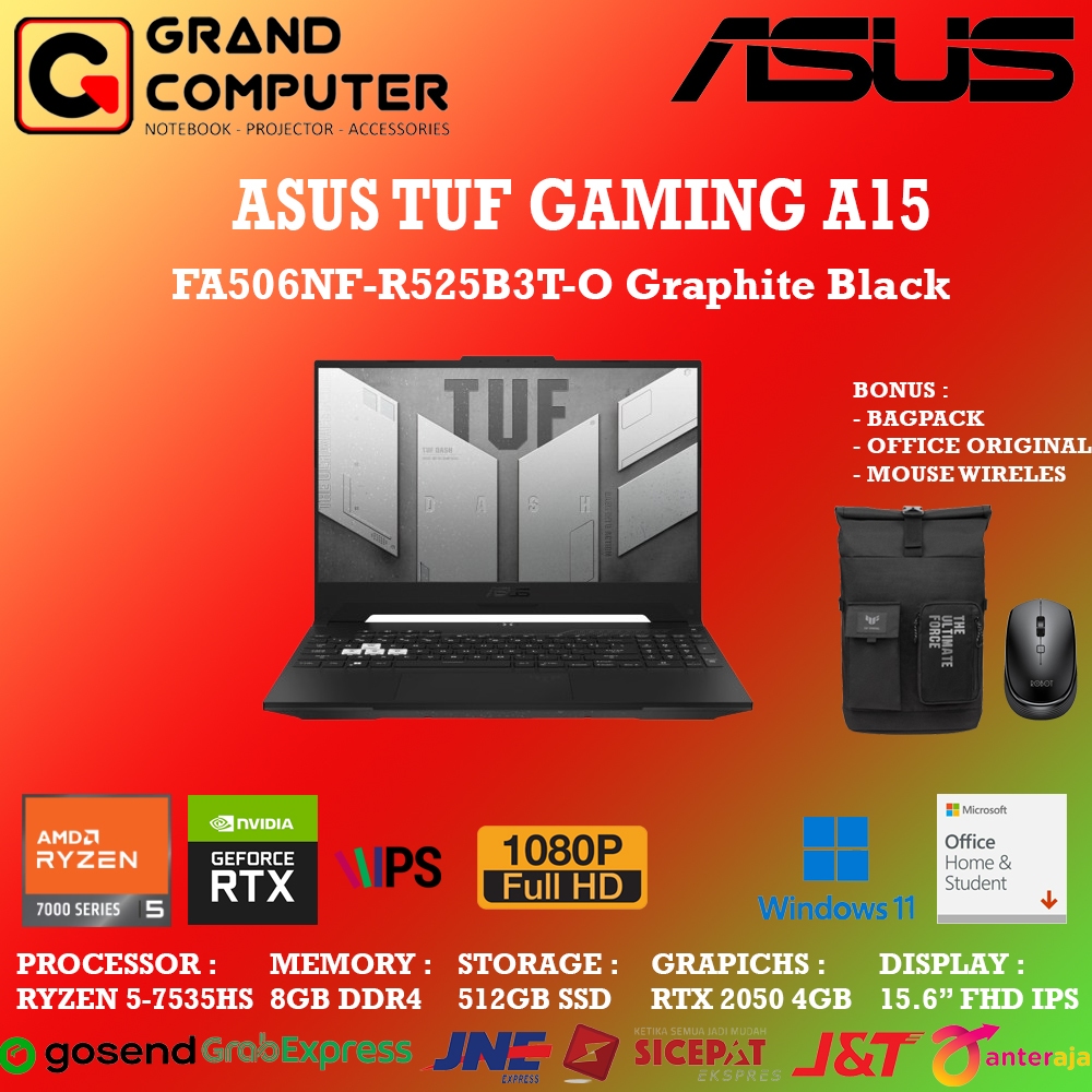 Jual ASUS TUF A15 FA506NF R525B3T O RYZEN 5 7535HS 16GB 512GB RTX2050