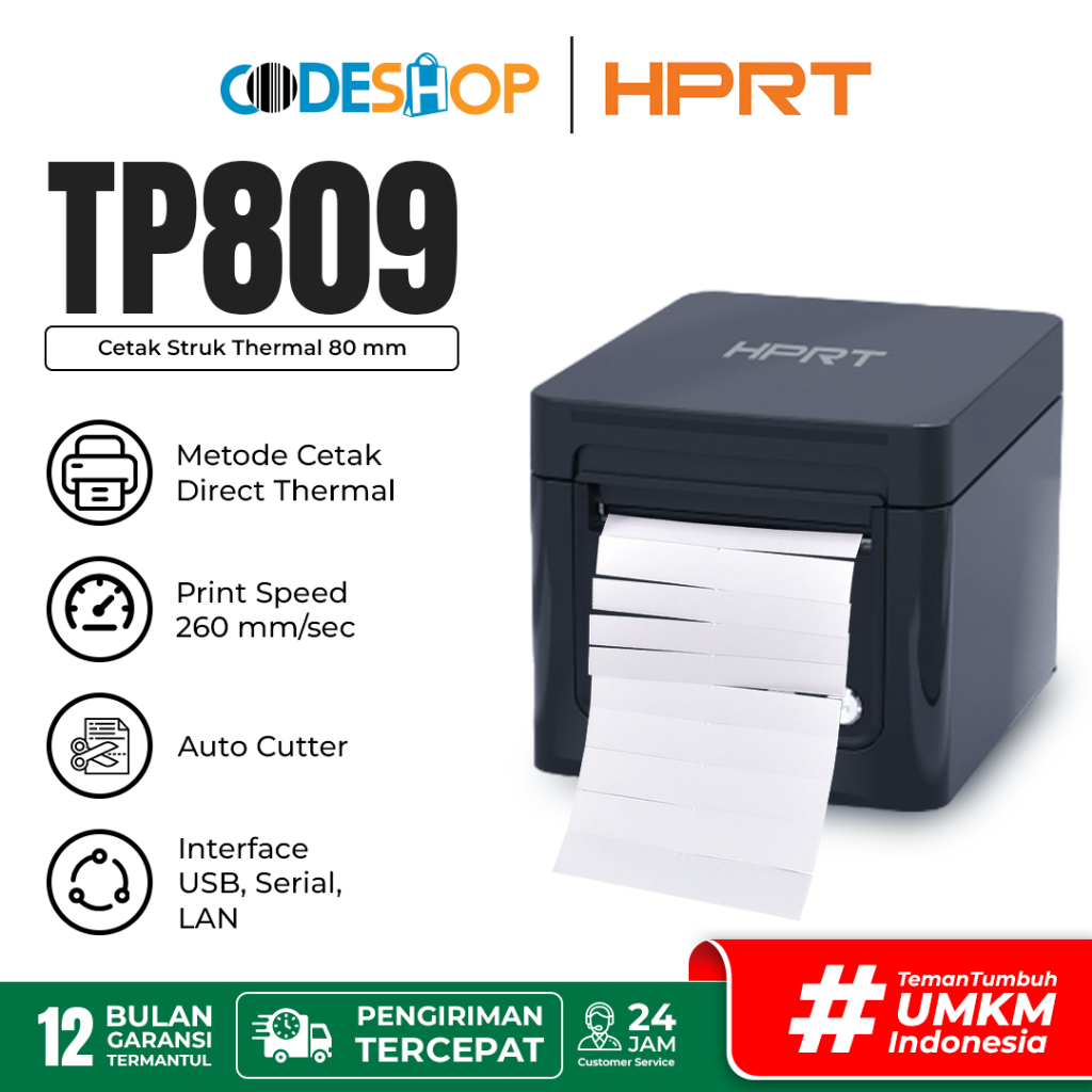 Jual HPRT TP809 Printer Struk Kasir Thermal 80 Mm USB Serial LAN Auto