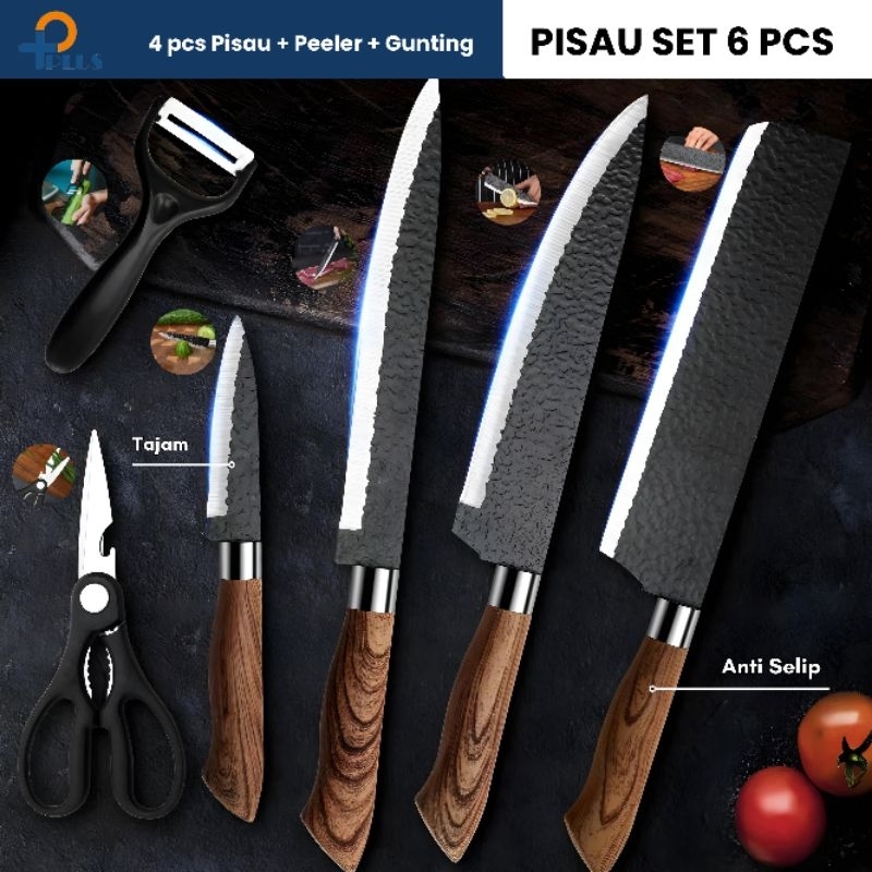 Jual PpLUS Pisau Dapur Set Tajam Kitchen Knife Set Black Knife