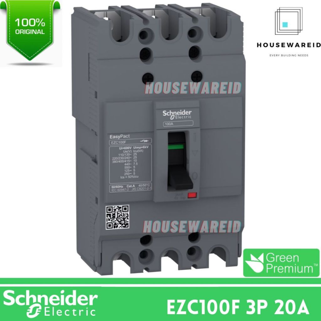 Jual MCCB 3p 20a Schneider EZC100F Original Breaker MCCB 3 Phase 20