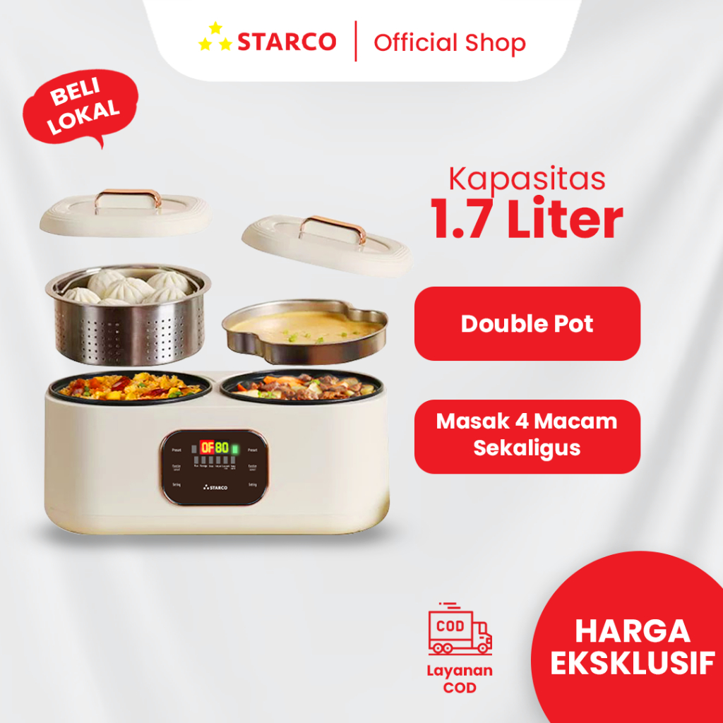 Jual Starco Panci Listrik Serbaguna Double Pot Multifungsi 1 7L Fry Pan