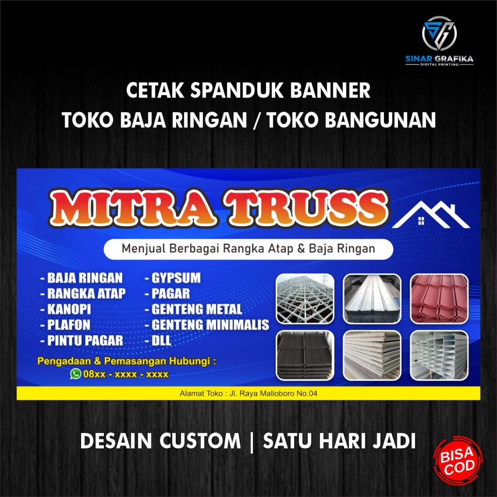 Jual Spanduk Toko Baja Ringan Banner Toko Bangunan Bisa Request