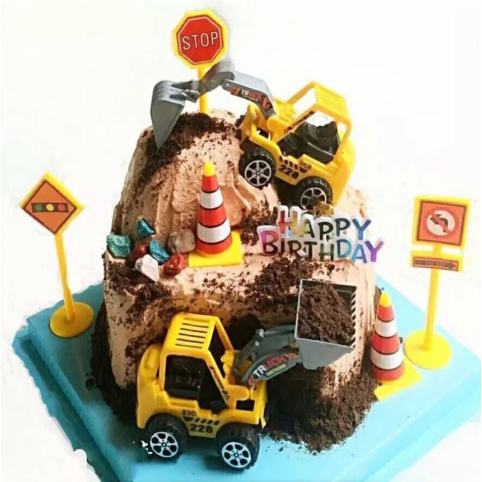 Jual Topper Excavator Buldozer Konstruksi Dekorasi Kue Ulang Tahun