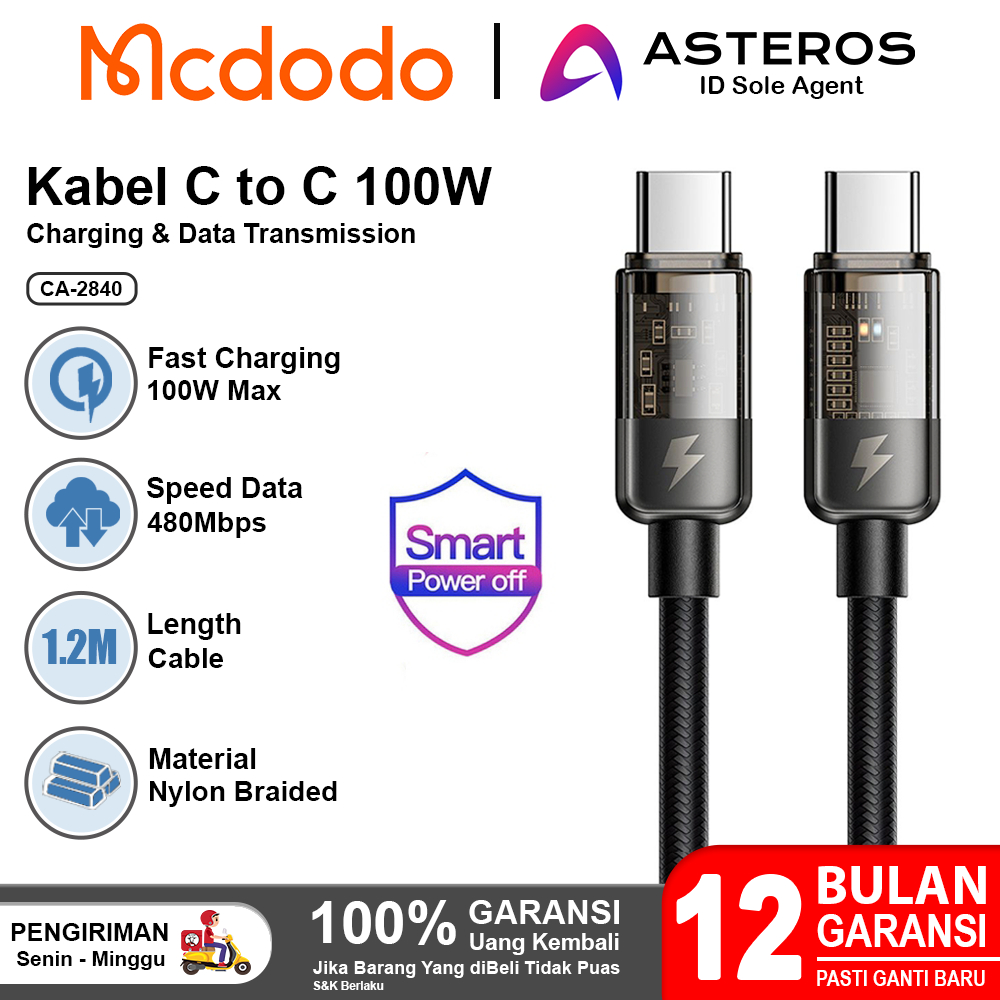 Jual MCDODO Kabel Data Type C To Type C PD FAST Charging Auto Off 100W