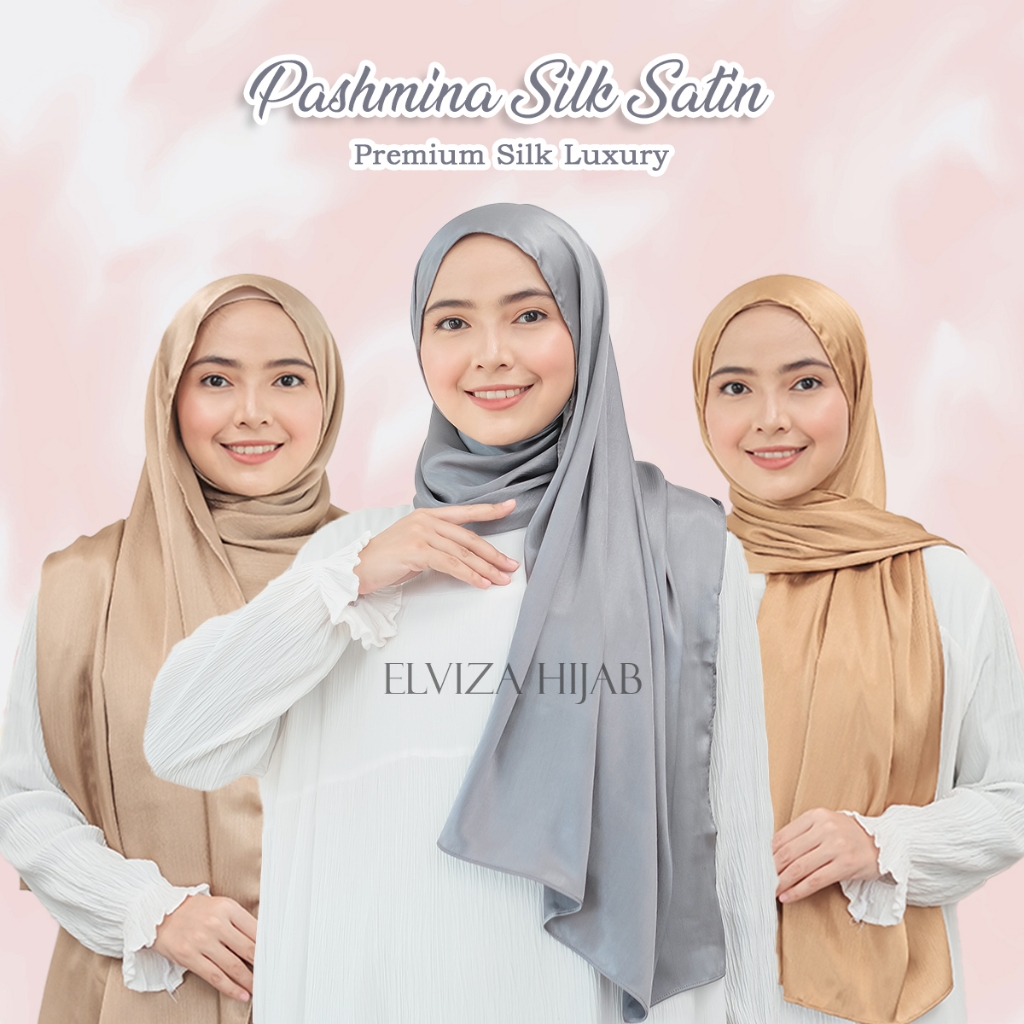 Jual Elviza Pashmina Malay Silk Satin Luxury Hijab Satin Premium