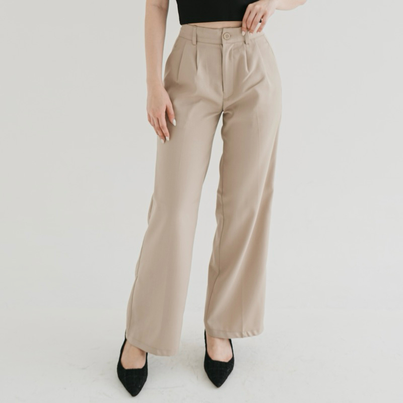 Jual Harlowe Straight Pants Ocha Wear High Waisted Culotte