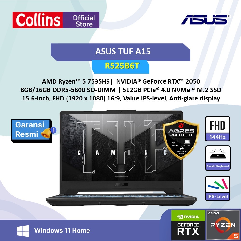 Jual ASUS TUF A15 FA506NF RYZEN 5 7535HS RTX2050 4GB 16GB 512GB W11