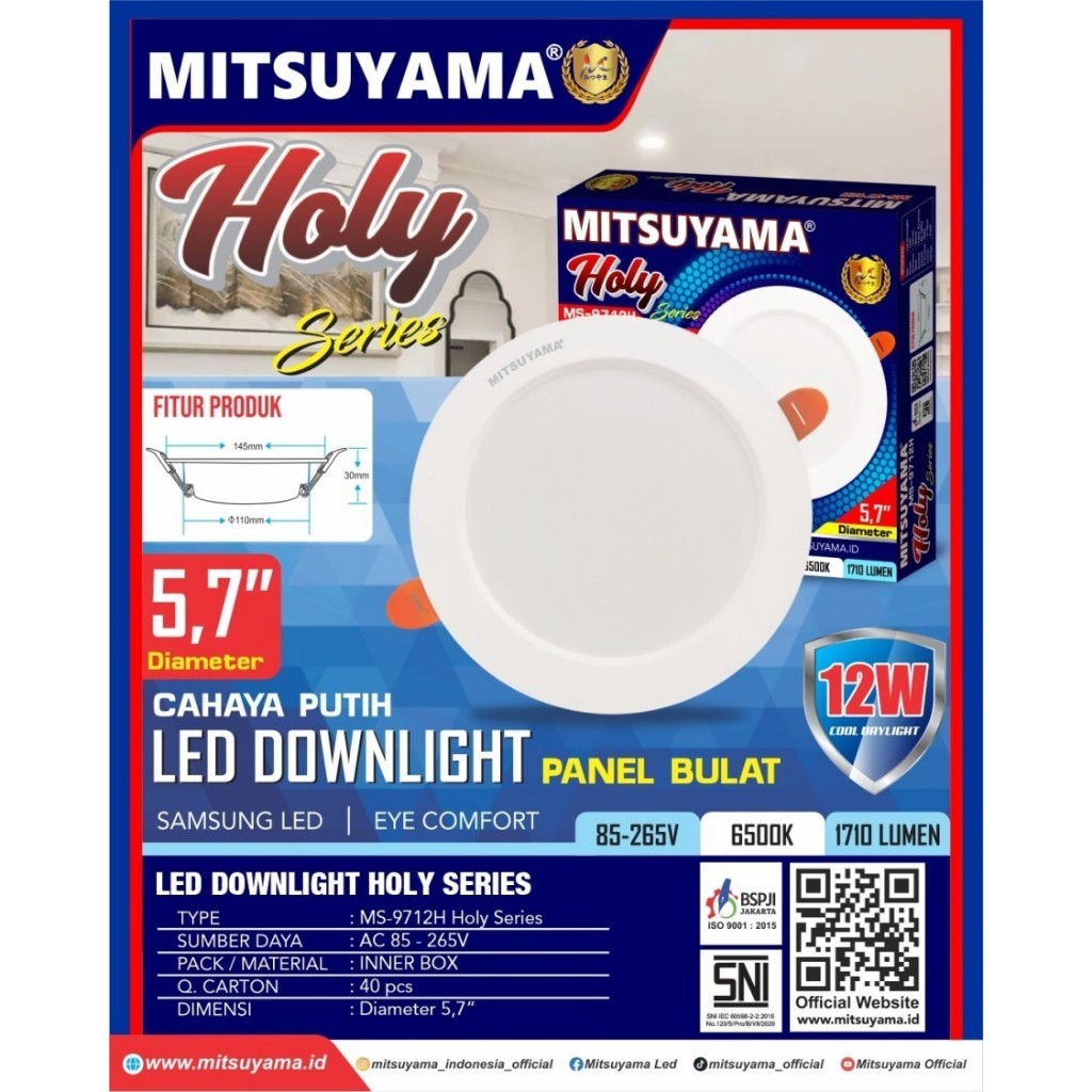 Jual LAMPU DOWNLIGHT PLAFON LED BULAT 12 WATT MITSUYAMA HOLY CAHAYA