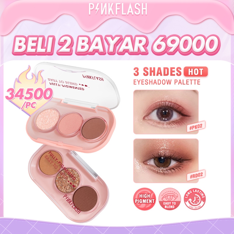 Jual Pinkflash Shades Eyeshadow Palette Giltter High Pigment Easy To