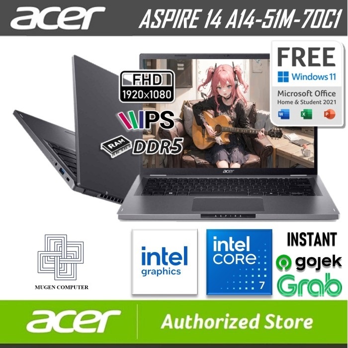 Jual Acer Aspire 14 A14 51M 70C1 Core 7 150U Ram 16GB Ssd 512GB 14 IPS