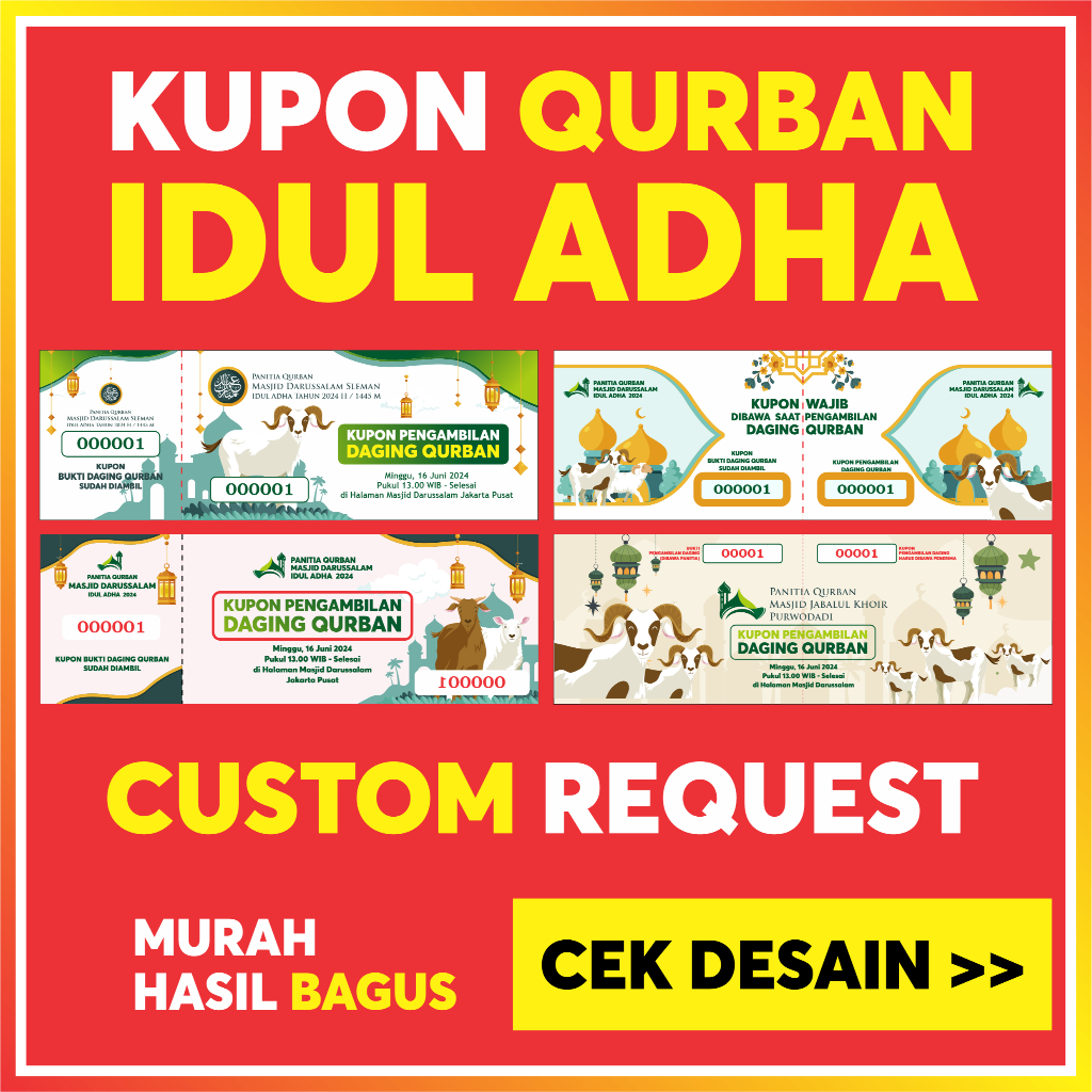 Jual 50 LEMBAR CETAK KUPON QURBAN ISUL ADHA DESAIN BAGUS BISA CUSTOM