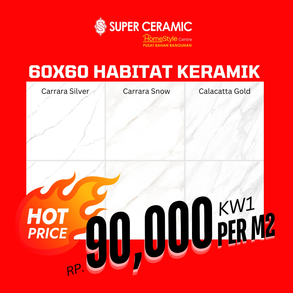 Jual HABITAT 60x60cm Keramik Lantai Dinding Carrara CARRARA SNOW