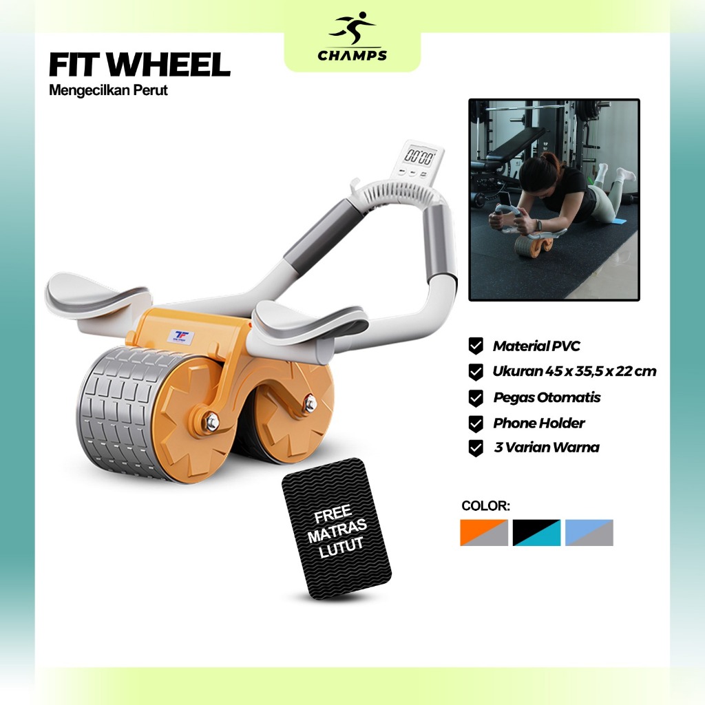 Jual CHAMPS Ab Wheel 2in1 Ab Roller Fit Wheel Plank Trainer Abdominal