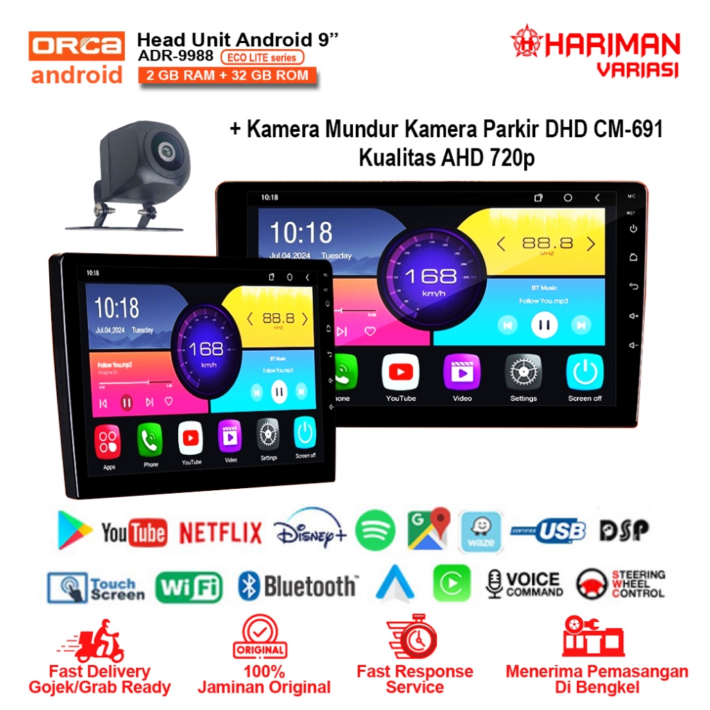 Jual PAKET KAMERA AHD Head Unit Android ORCA ADR 9988 ECO LITE 9 Inch