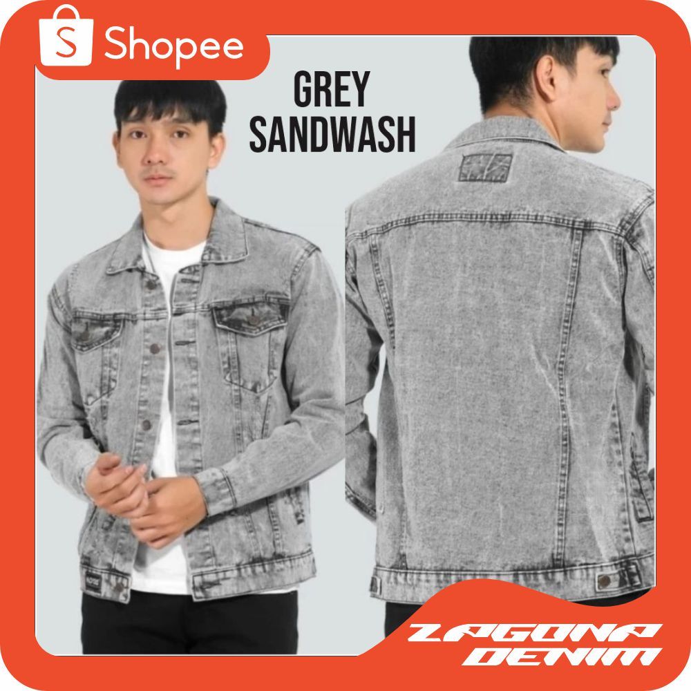 Jual Jaket Jeans Pria Keren Jaket Denim Abu Sandwash Trucker Jacket