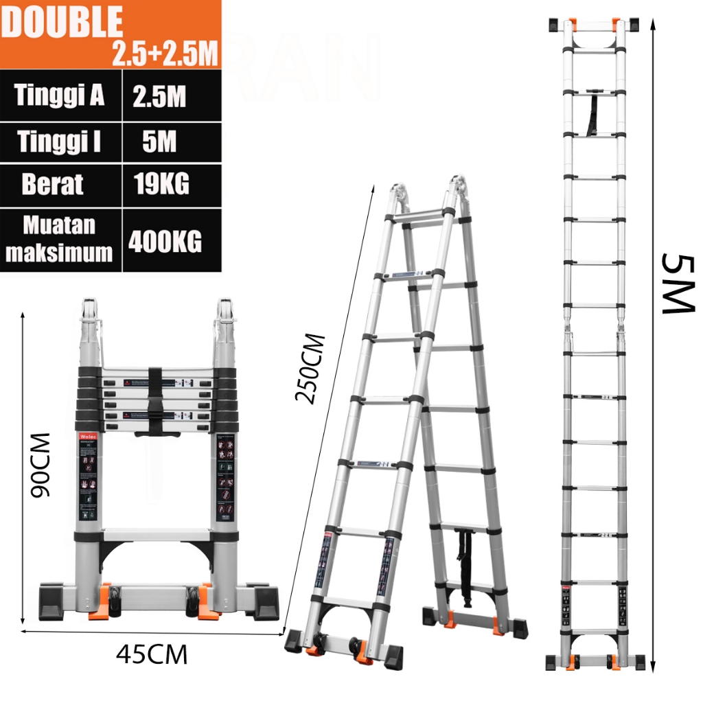 Jual Ixce Teleskopik Aluminium Alloy Tangga Lipat Hitam Orange M M