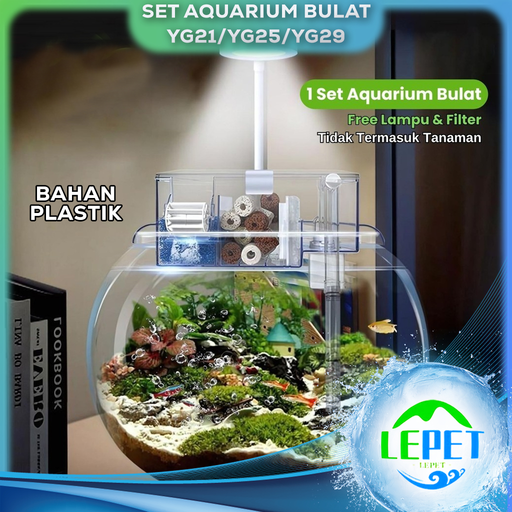 Jual LEPET 1 PAKET AQUARIUM BULAT PLASTIK YG21 YG25 YG29 Akuarium Ikan