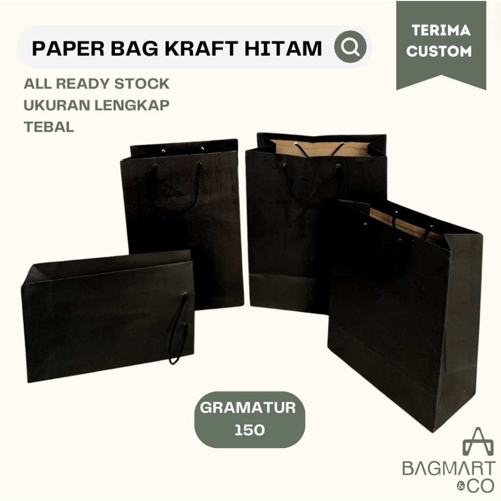 Jual Paper Bag Hitam Polos Special Black Gsm Ukuran Lengkap Suvenir