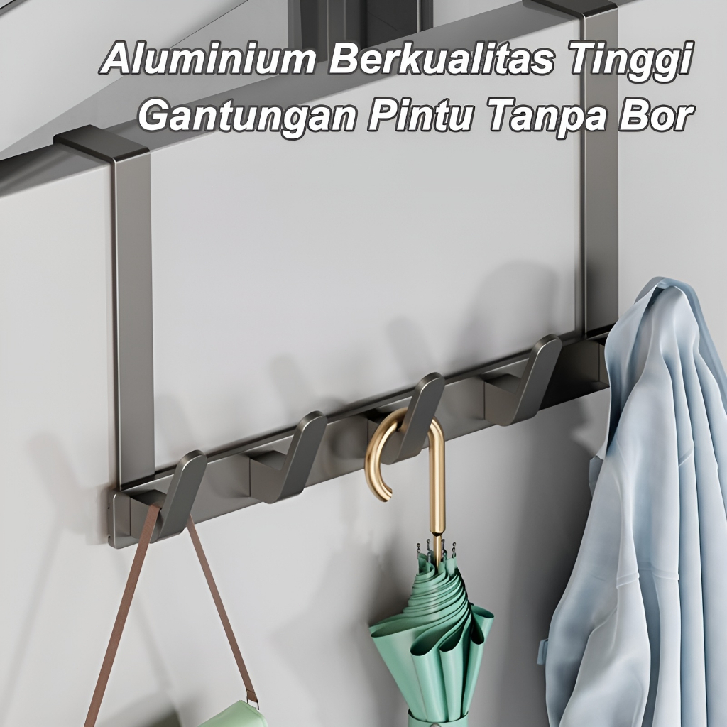 Jual Gantungan Baju Pintu Alumunium Rak Tanpa Paku Kuat Dinding Besar