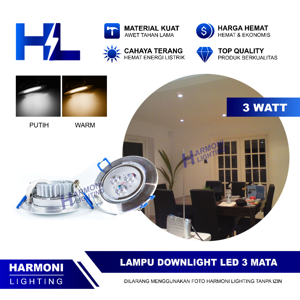 Jual Lampu Downlight Sorot LED Plafon 3 Watt 3 Mata Spot Spotlight 3W