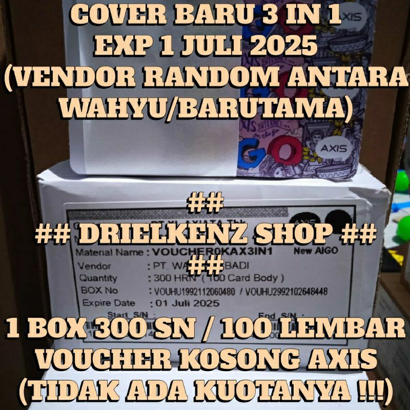 Jual Voucher Axis Kosong 3 IN 1 1 Box 300 SN 100 Lembar Shopee Indonesia