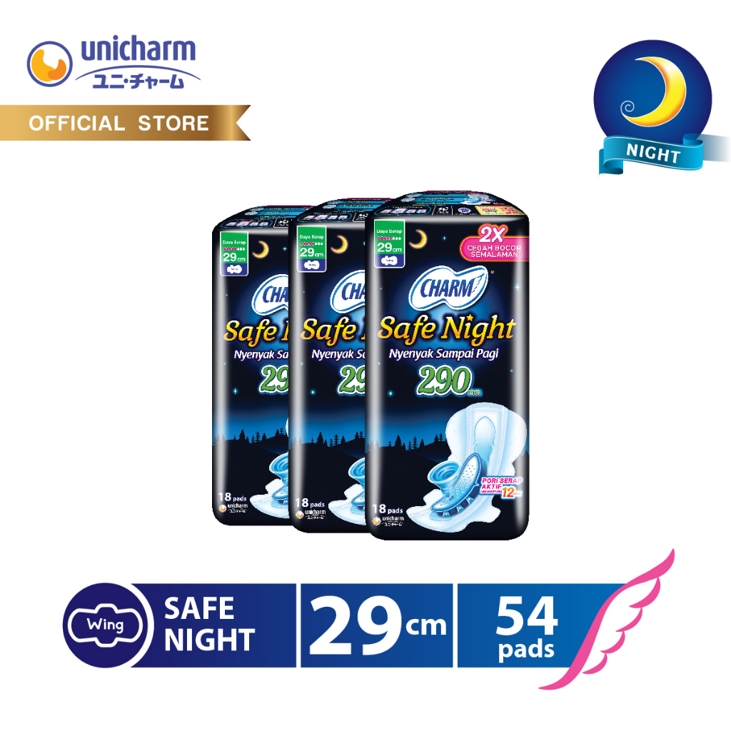 Jual Charm Pembalut Safe Night 29cm Wing 18 Pads 3 Packs Shopee