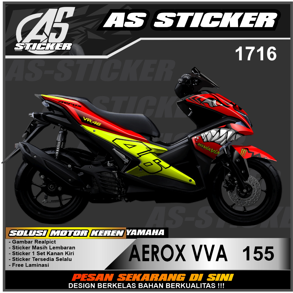 Jual 1716a Sticker Decal Yamaha Aerox 155 Vva Desain Gigi Hiu Shark