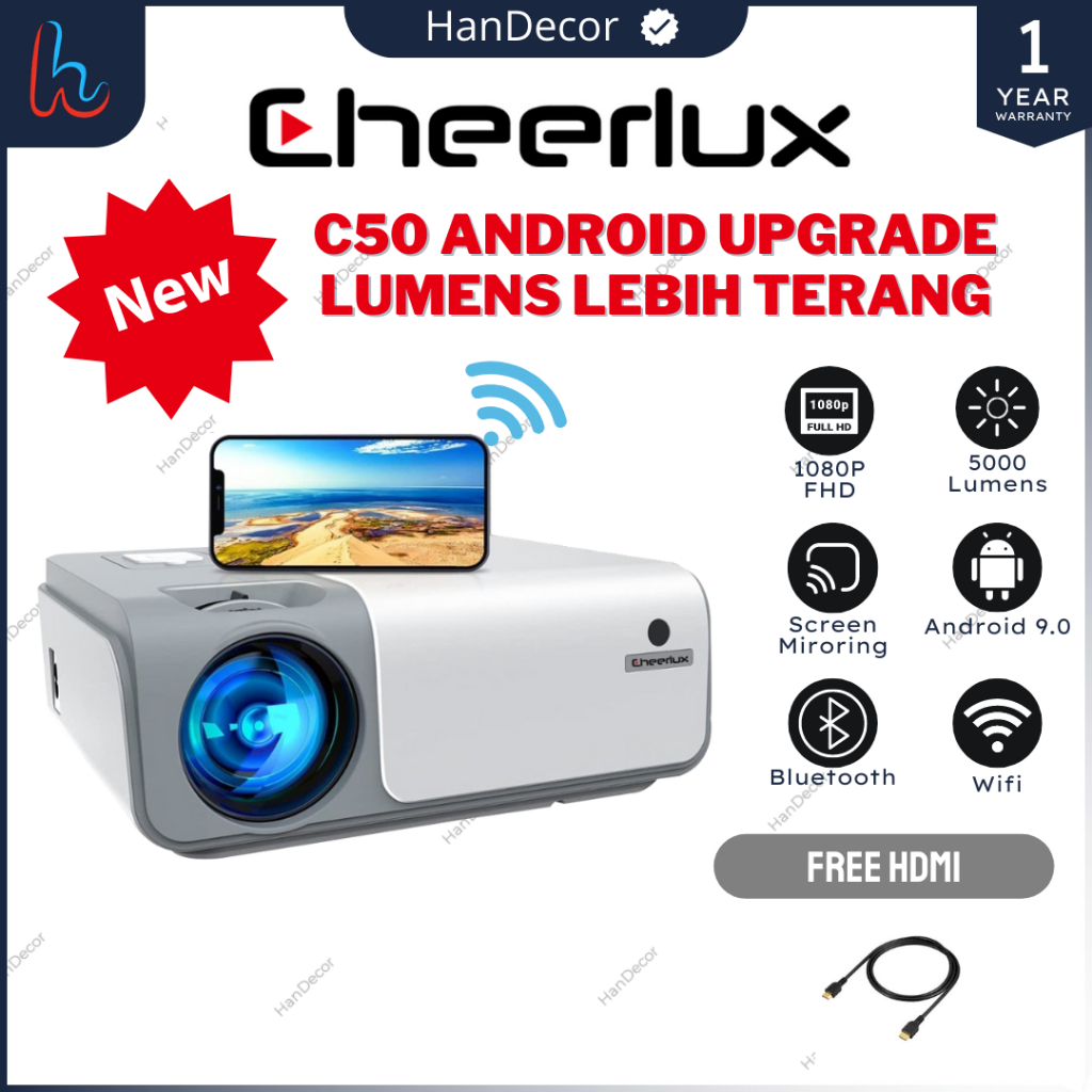 Jual C50 Android Proyektor Cheerlux C50 Android Wifi Mirroring