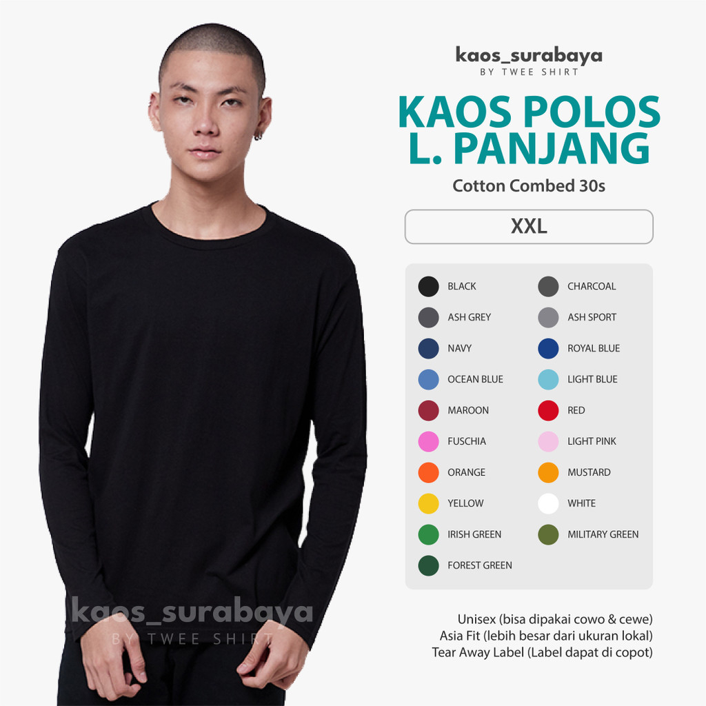 Jual XXL Kaos Polos Lengan Panjang Cotton Combed 30s Yarn Spindle Eco