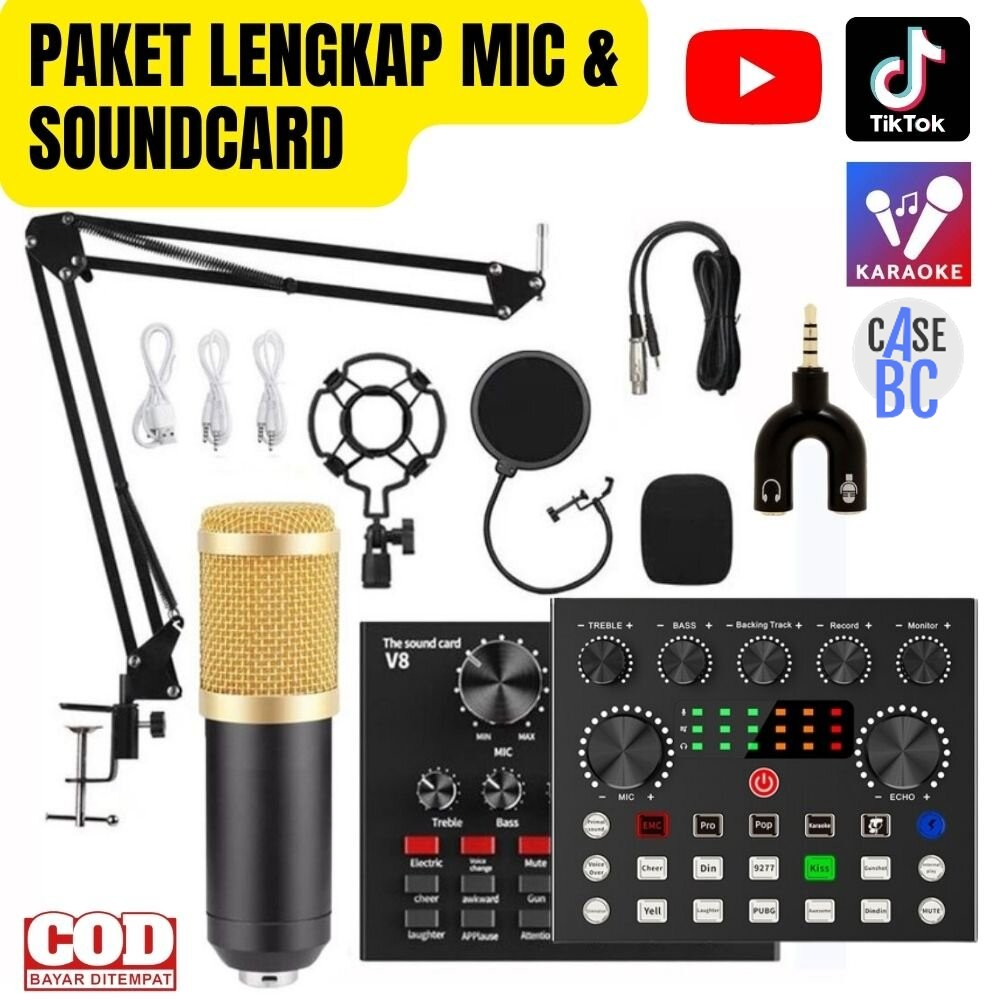 Jual BM800 ORIGINAL Full Paket Recording Microphone Condenser With V8S